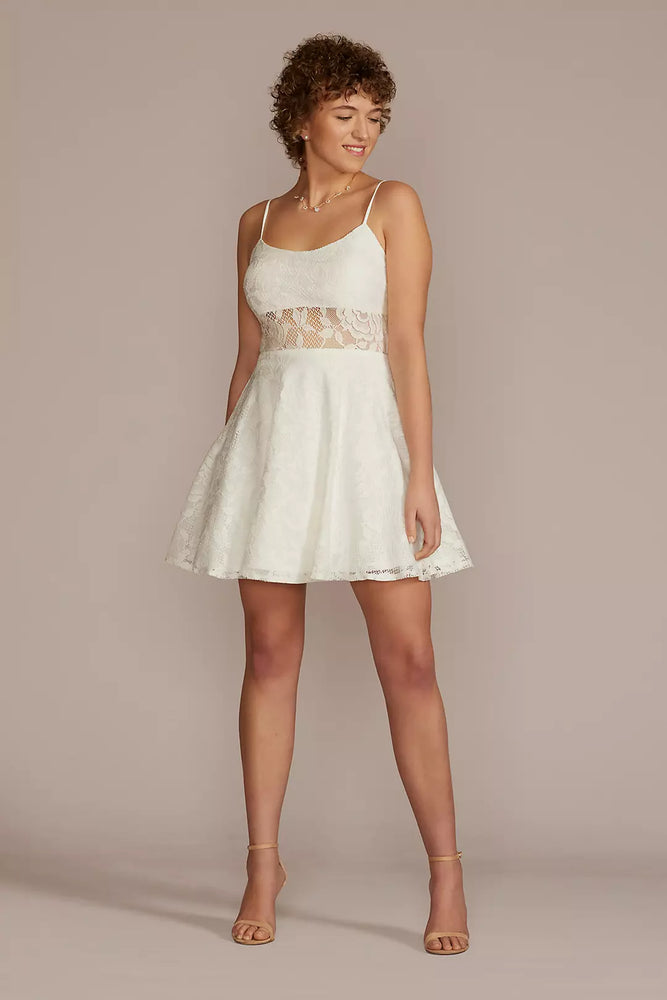 Mini Lace A-Line with Illusion Bodice - White