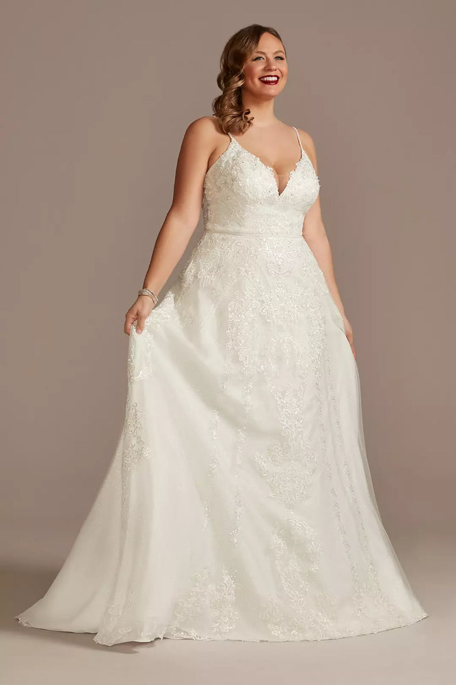 Lace Applique Tulle Plus Size Wedding Dress - Ivory