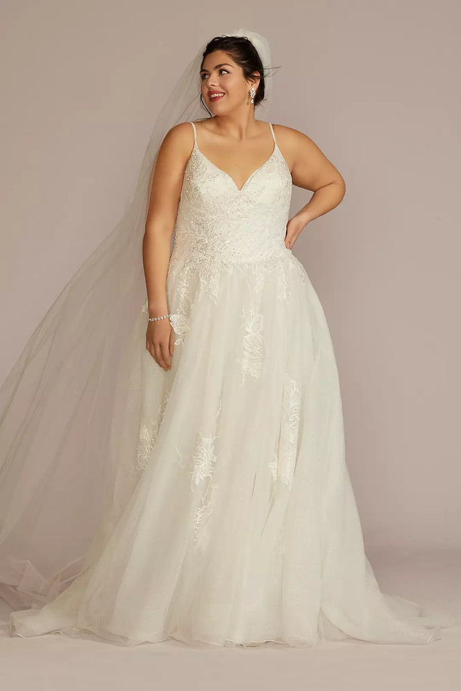 Floral Drop Waist Bodice Plus Size Wedding Dress - Ivory