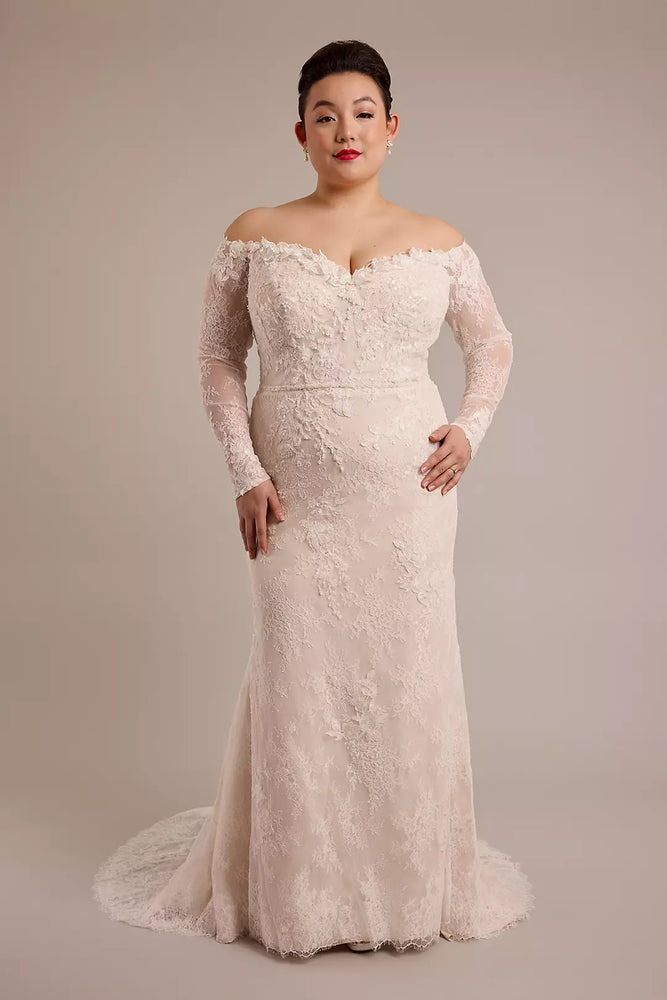 Long Sleeve Lace Mermaid Wedding Dress - Ivory,White