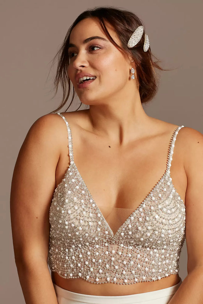 Spaghetti Strap Plus Size Wedding Separates Top - White