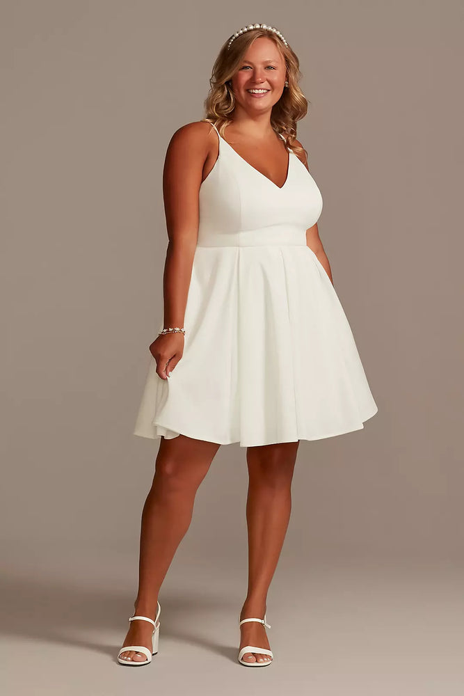 Spaghetti Strap Crepe Plus Fit-and-Flare Dress - Ivory