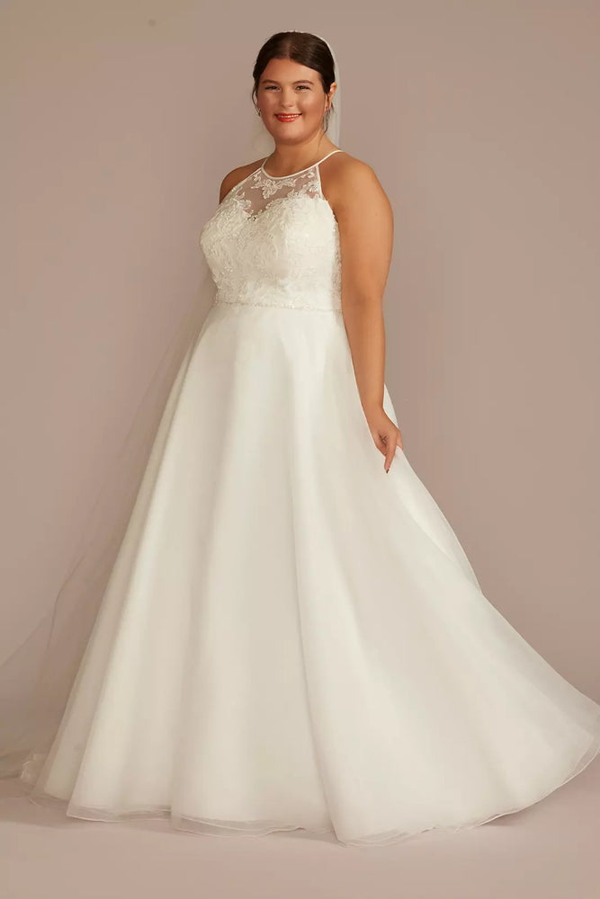 Embellished Halter Neck A-Line Wedding Dress - Ivory