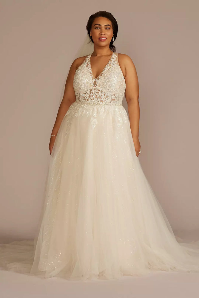 Illusion Halter Beaded Lace A-Line Wedding Dress - Ivory