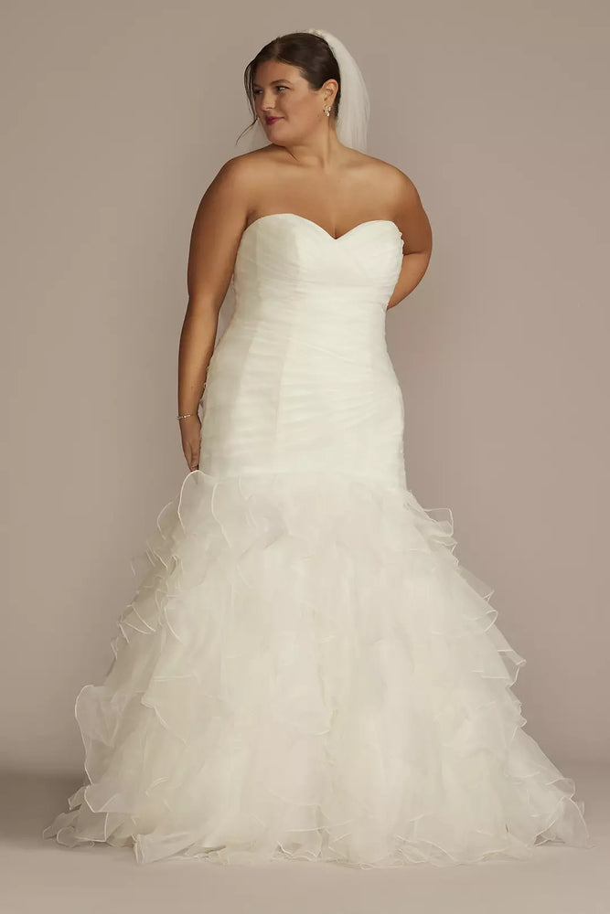 Organza Mermaid Wedding Dress with Lace-Up Back - Ivory