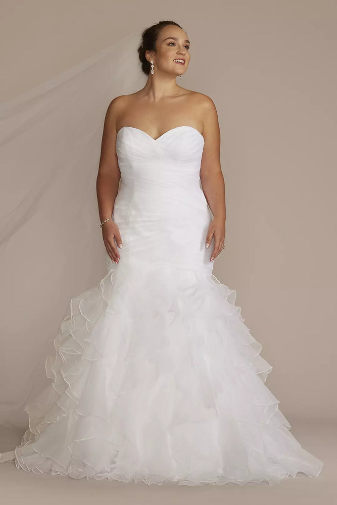 Organza Mermaid Wedding Dress with Lace-Up Back - White