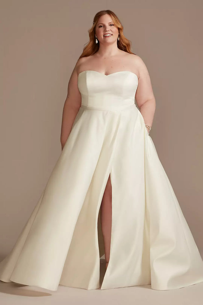 Strapless Satin Wedding Dress with Slit - Ivory