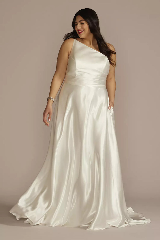 One Shoulder Satin A-Line Wedding Dress - Ivory