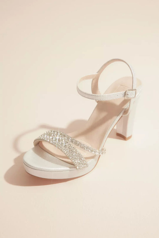 Crystal Embellished Metallic Platform Heels - Grey