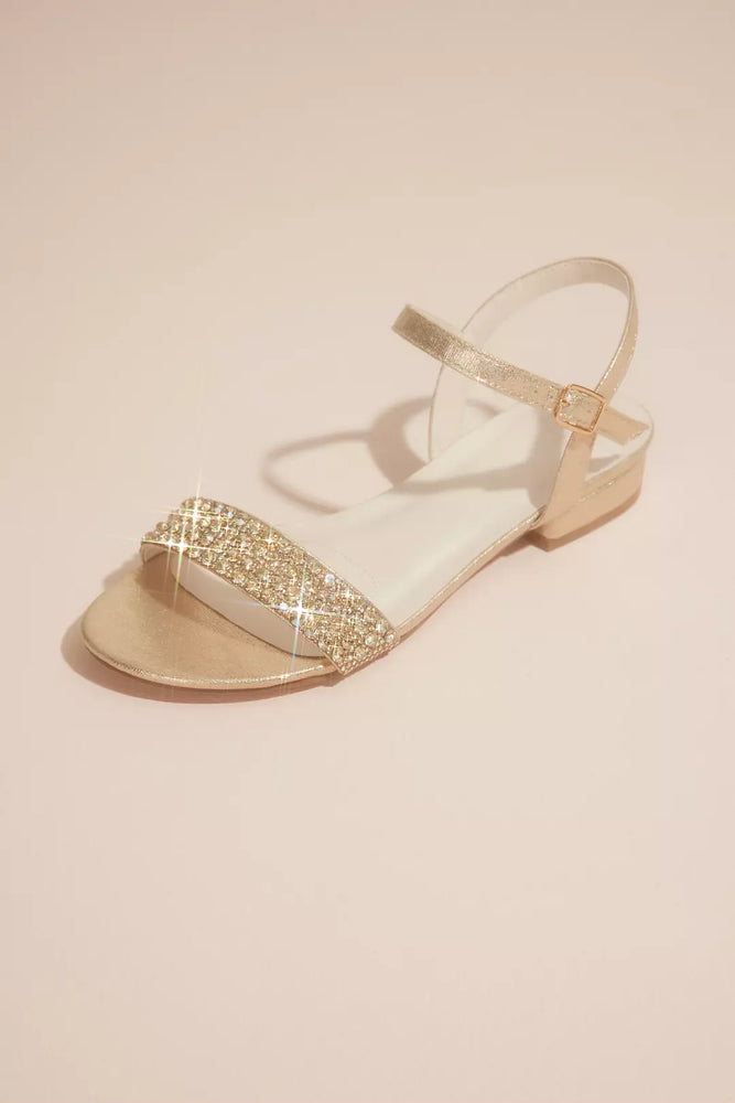 Embellished Low Block Heel Sandal with Ankle Strap - Ivory