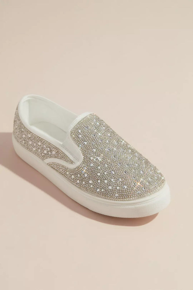 Crystal Embellished Slip-On Sneaker - White