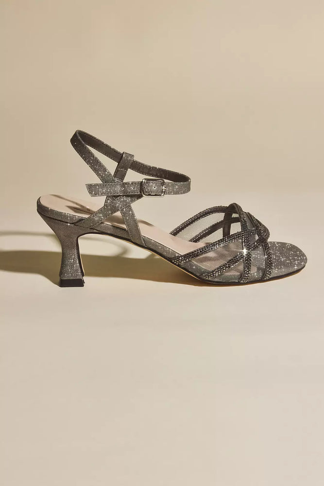 Illusion Mesh Flare Kitten Heels - Grey