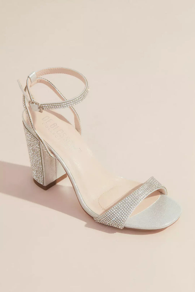 Sparkly Minimalist Ankle Strap Block Heel Sandals - Grey