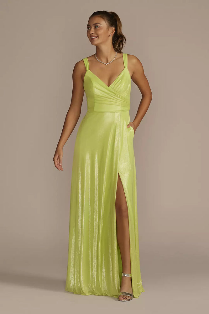 Surplice Metallic Chiffon Foil A-Line - Green