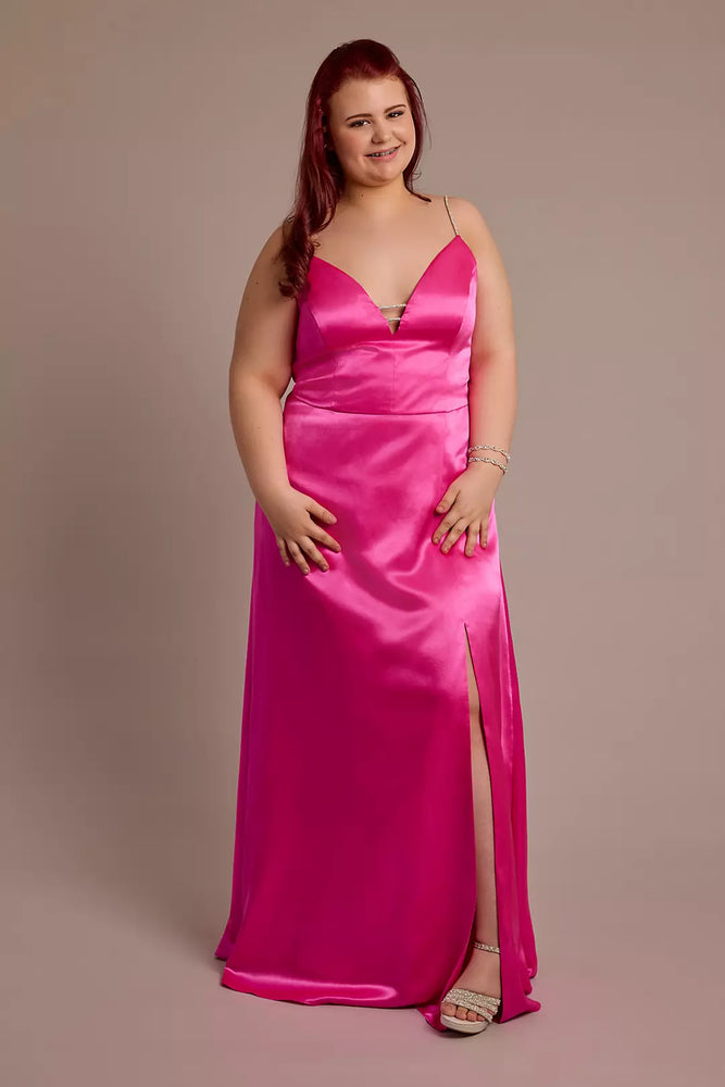 Charmeuse V-Neck Dress with Crystal Straps - Pink