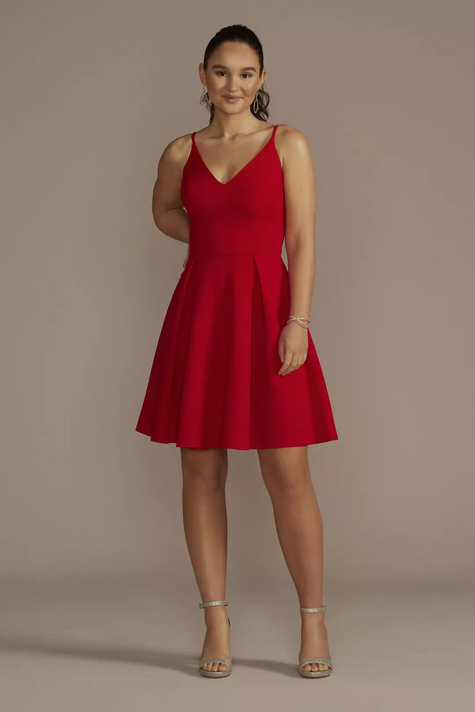 Short Stretch Crepe Spaghetti Strap A-Line Dress - Red