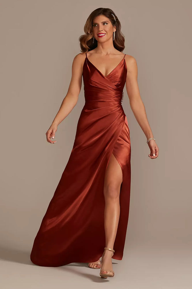 Charmeuse Draped Strappy Dress - Orange