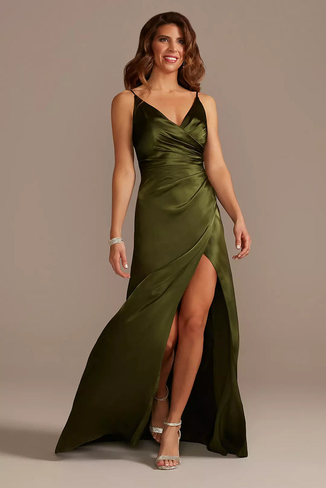 Charmeuse Draped Strappy Dress - Green