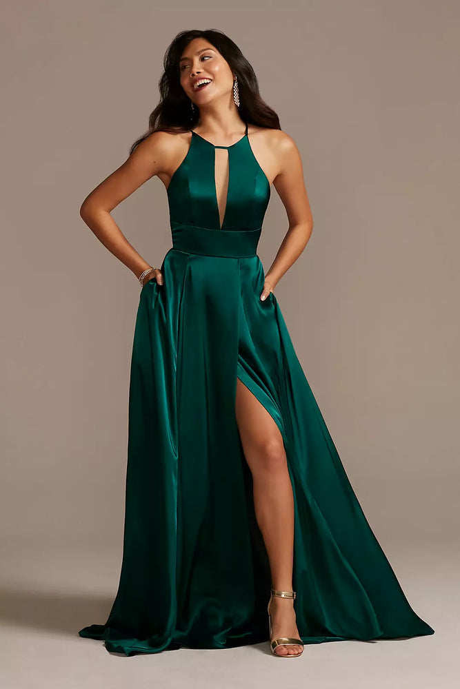 Charmeuse Keyhole Crisscross Back Dress - Green