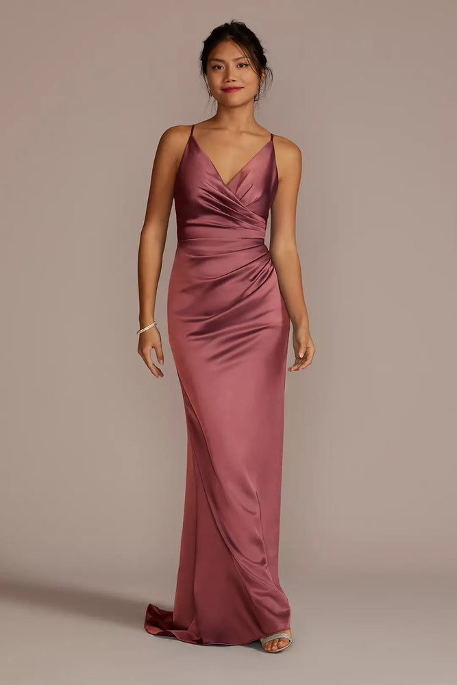 Satin Spaghetti Strap Mermaid Dress - Pink