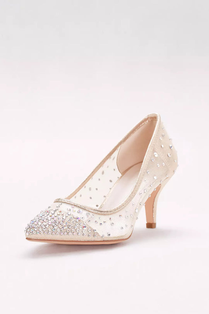 Mid-Heel Mesh Pointed-Toe Pumps - Beige