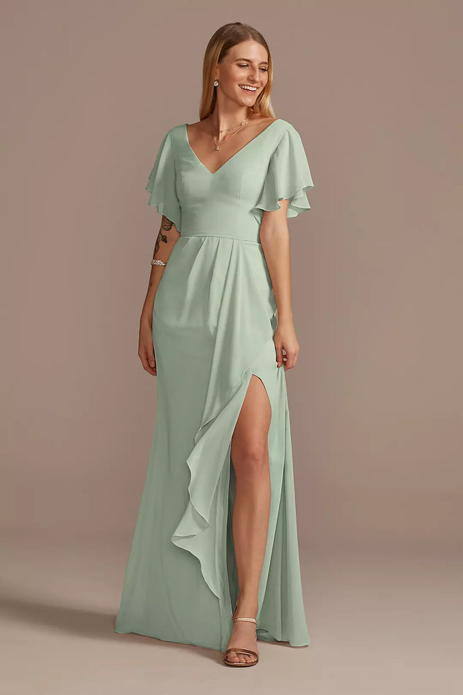 Flutter Sleeve Dress with Cascade - Green