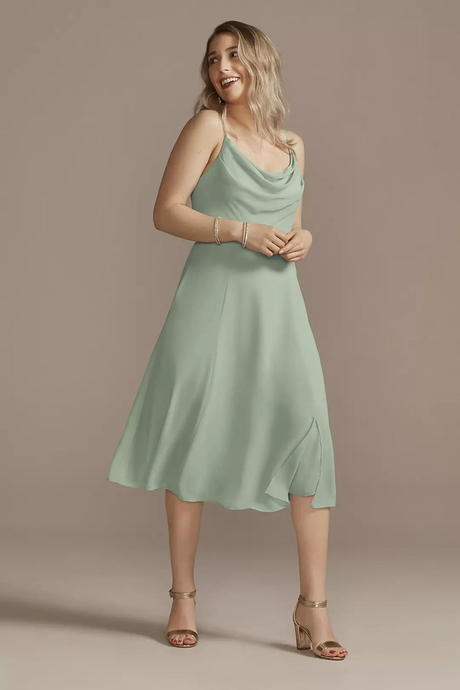 Chiffon Midi Cowl Neck Dress - Green