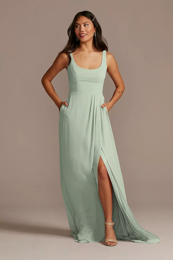 Chiffon Tank Scoop Neck Dress - Green