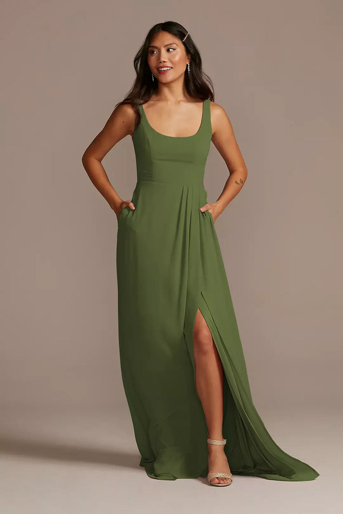 Chiffon Tank Scoop Neck Dress - Green