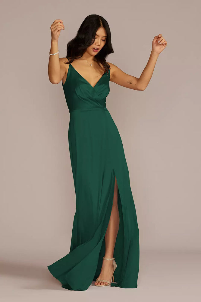 Stretch Charmeuse Cowl Back Dress - Green