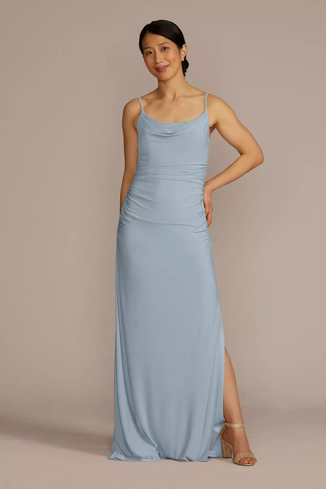 Ruched Jersey Spaghetti Strap Dress - Blue