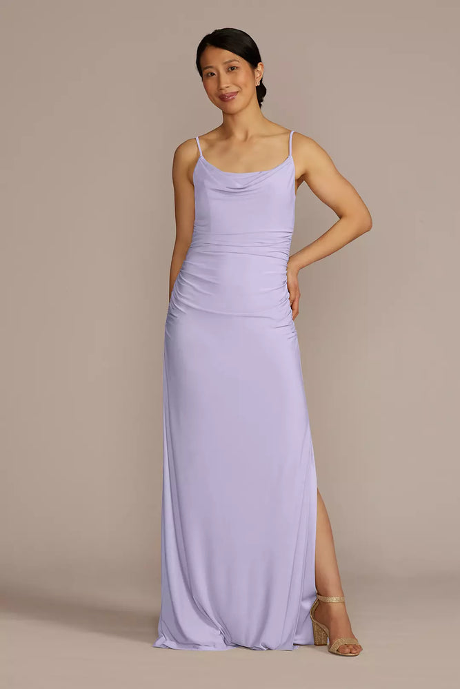 Ruched Jersey Spaghetti Strap Dress - Purple