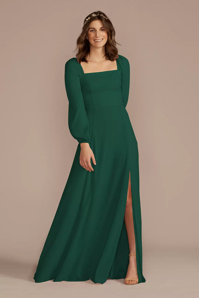 Long Sleeve Chiffon Dress - Green