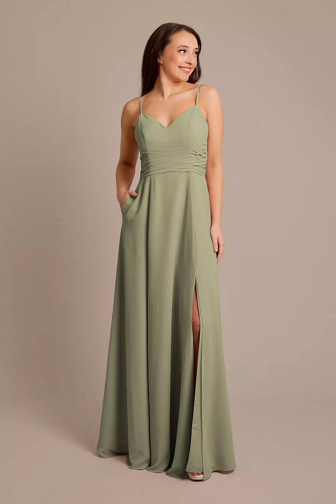 Chiffon Back Tie A-Line Dress - Green