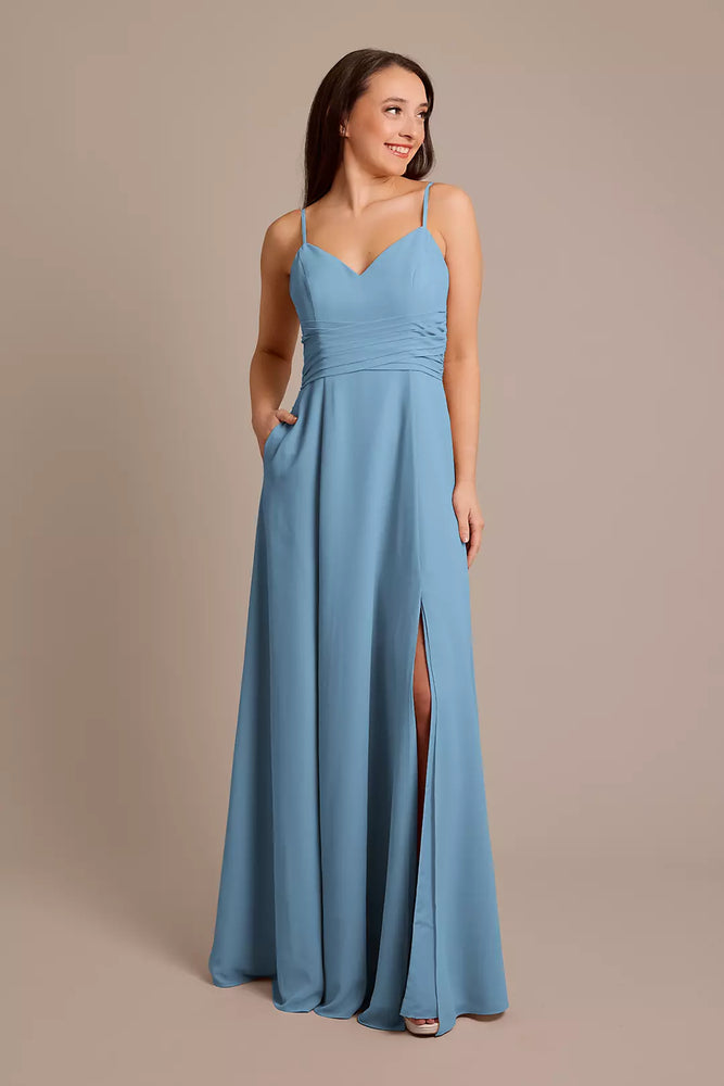 Chiffon Back Tie A-Line Dress - Blue