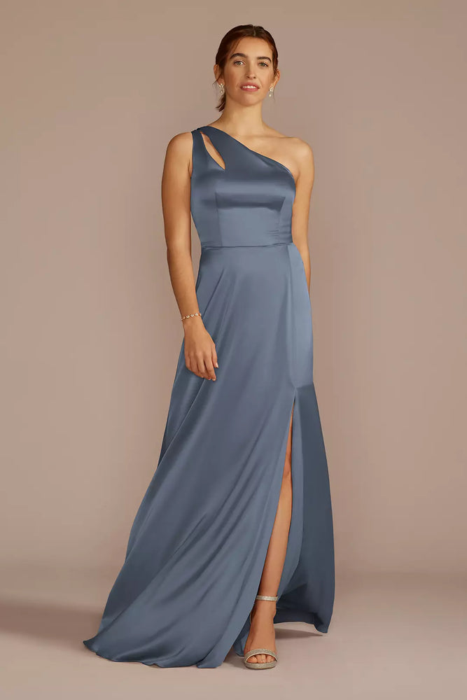 Stretch Charmeuse One-Shoulder Dress - Blue