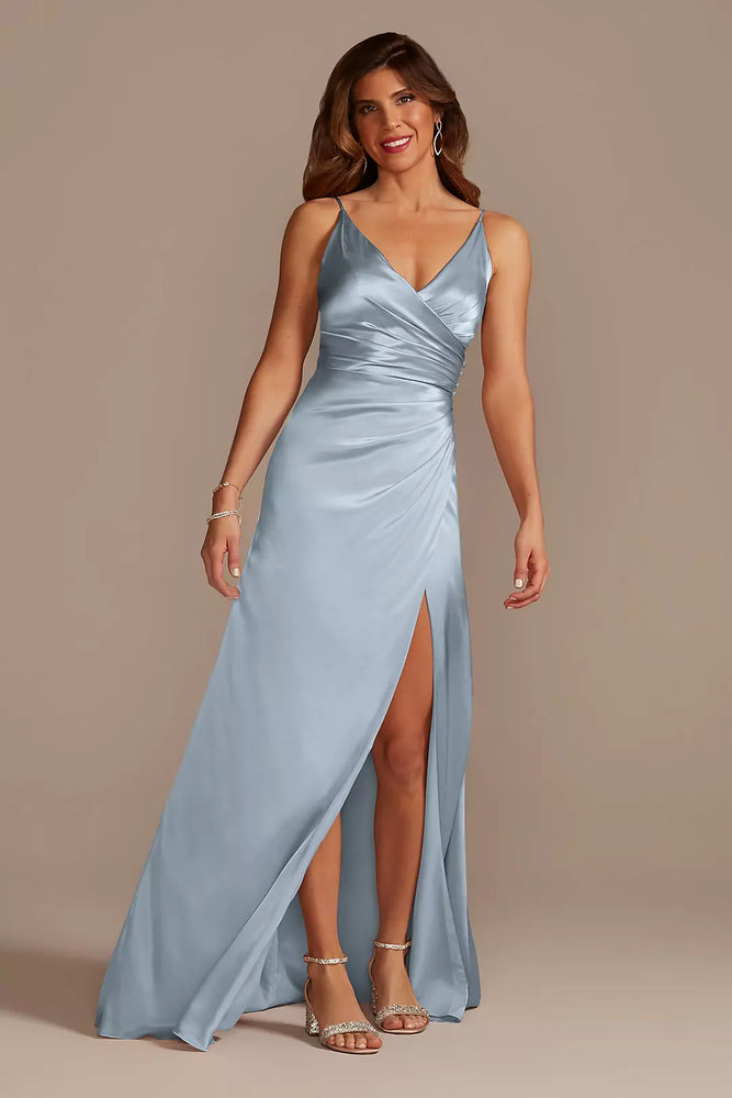 Charmeuse Draped Strappy Dress - Blue