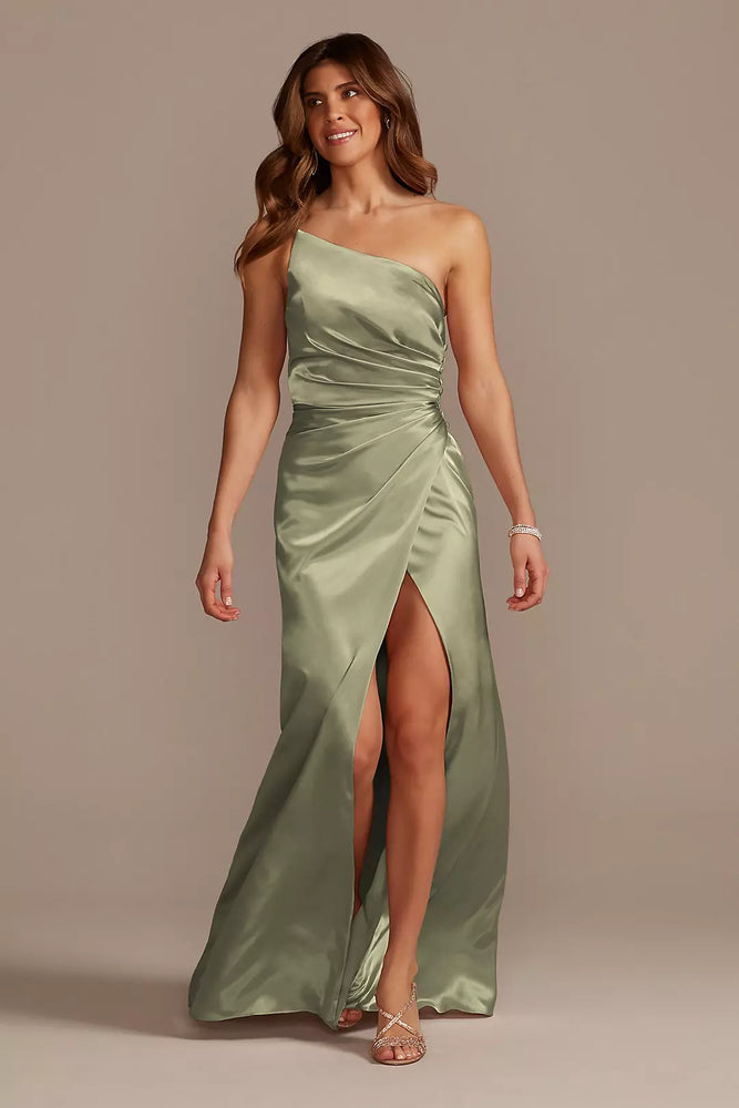 Charmeuse Draped One-Shoulder Dress - Green