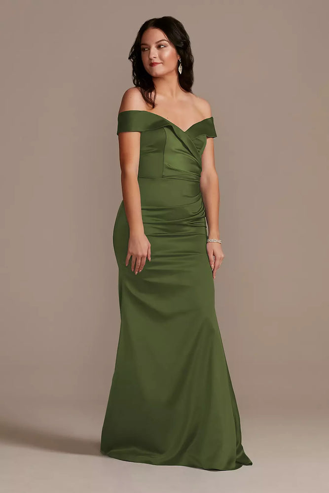 Satin Off-the-Shoulder Mermaid Dress - Green