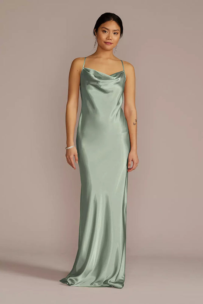 Charmeuse Cowl Neck Dress - Green