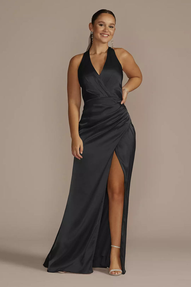 Charmeuse Halter Dress - Black