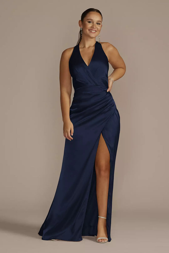 Charmeuse Halter Dress - Blue