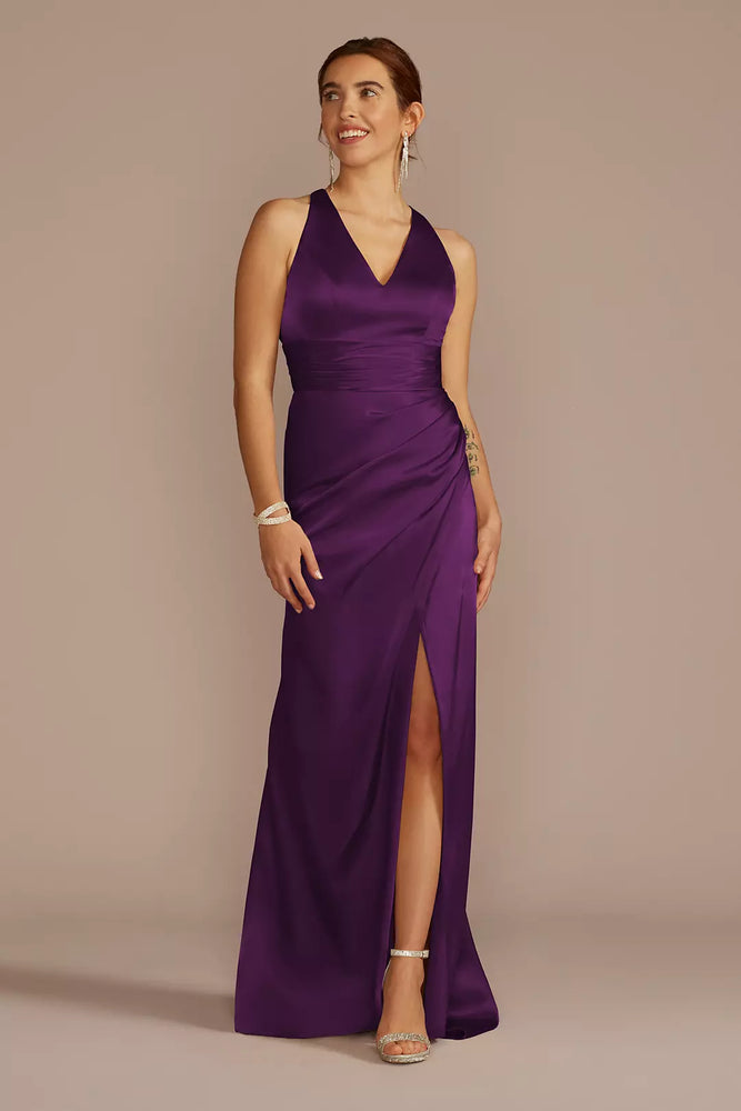 Charmeuse Dress with Crisscross Back - Purple