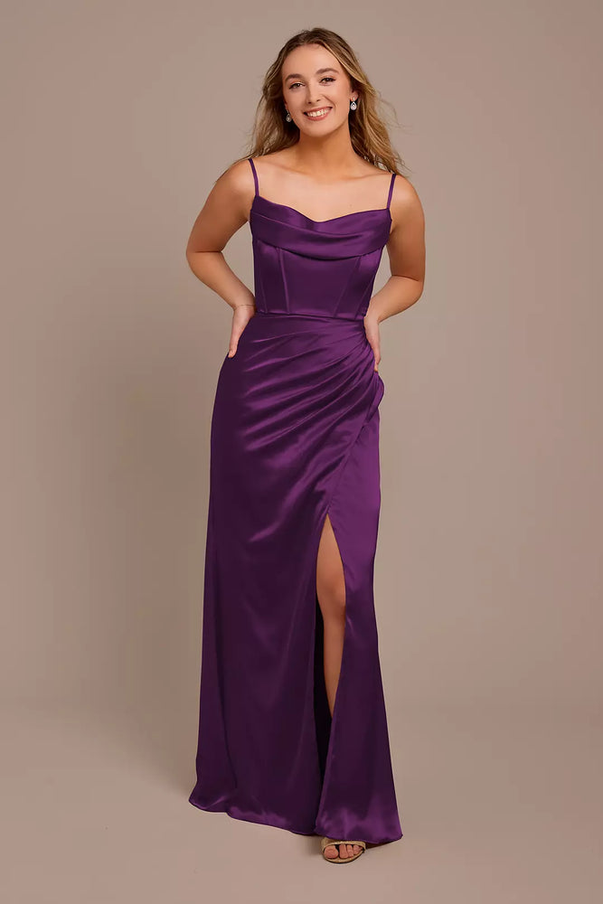 Charmeuse Cowl Spaghetti Strap Dress - Purple