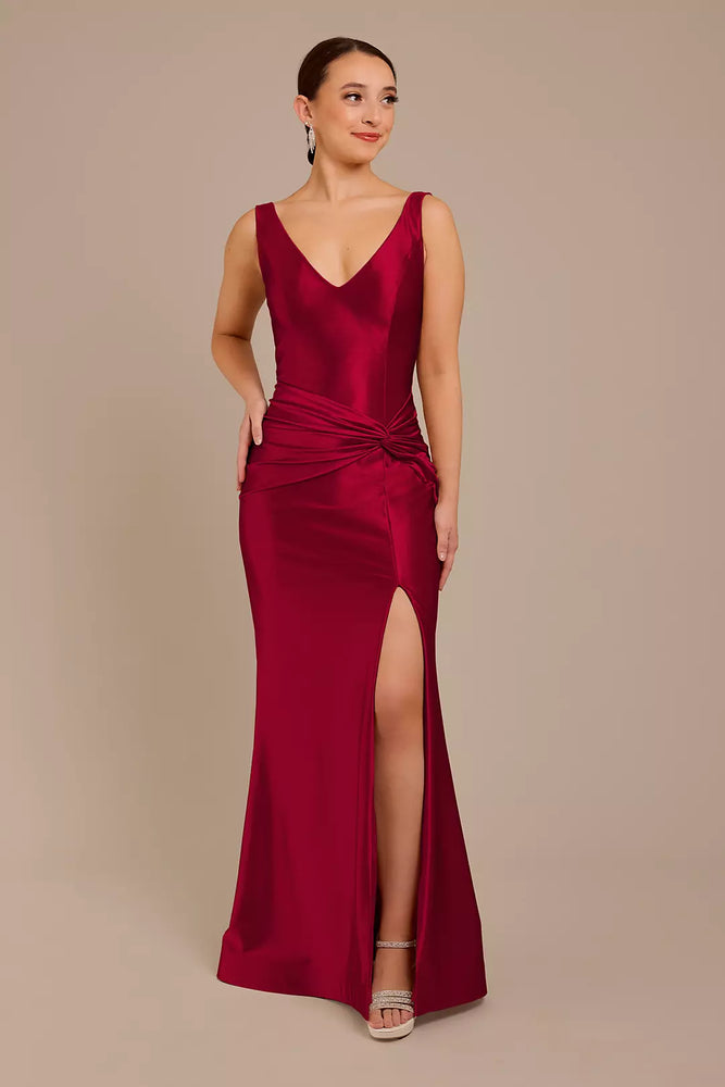 Sculpting Satin Tank Knot Dress - Red