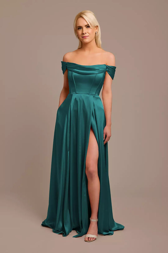 Charmeuse Cowl Off-the-Shoulder Dress - Green