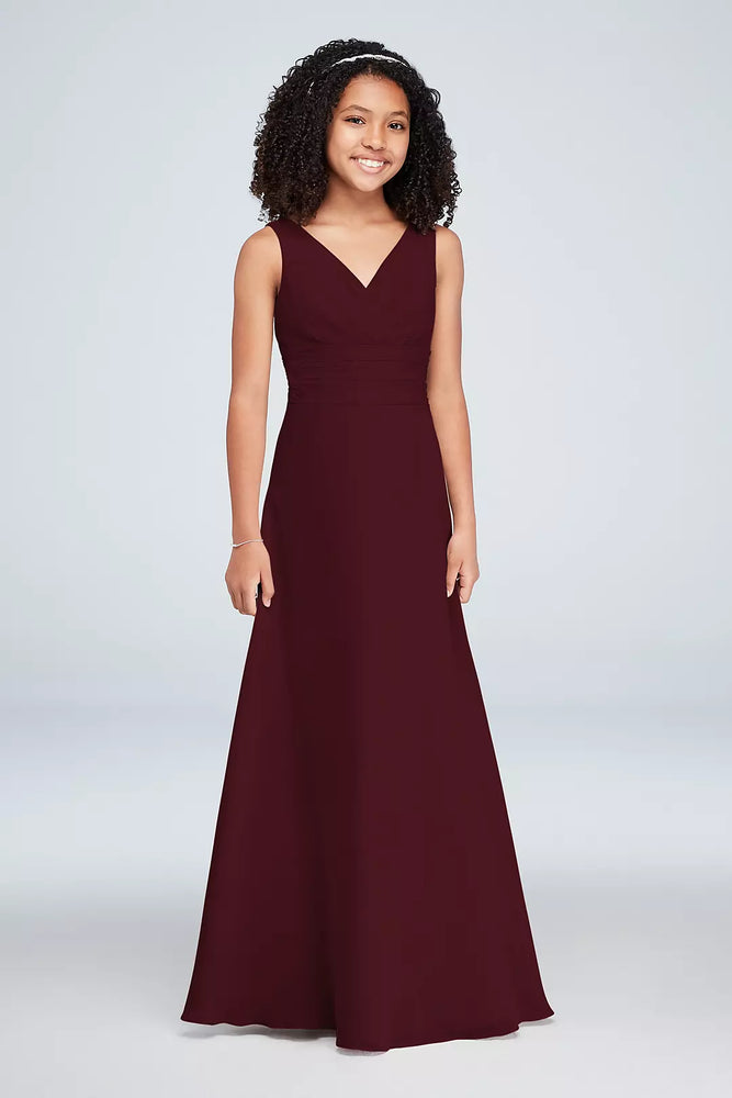 Chiffon Surplice Tank Junior Bridesmaid Dress - Red