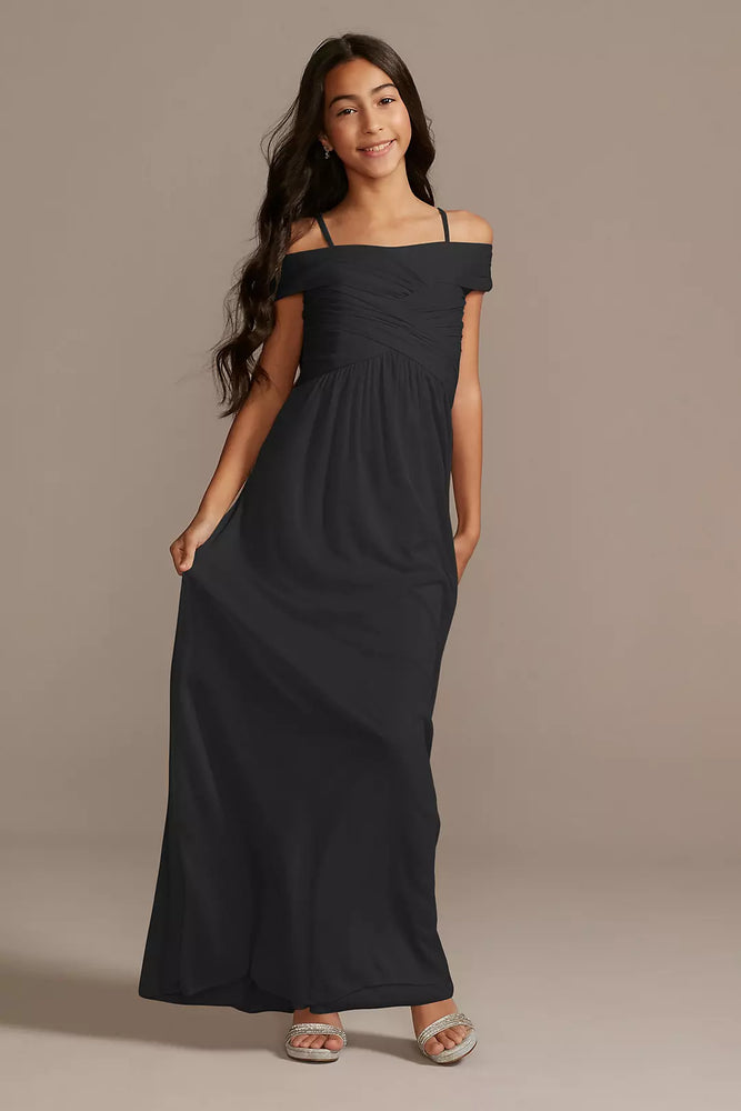 Crisscross Off-Shoulder Girls Dress - Black