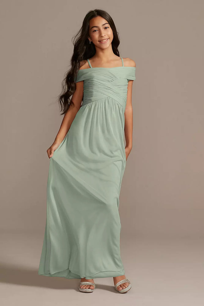 Crisscross Off-Shoulder Girls Dress - Green