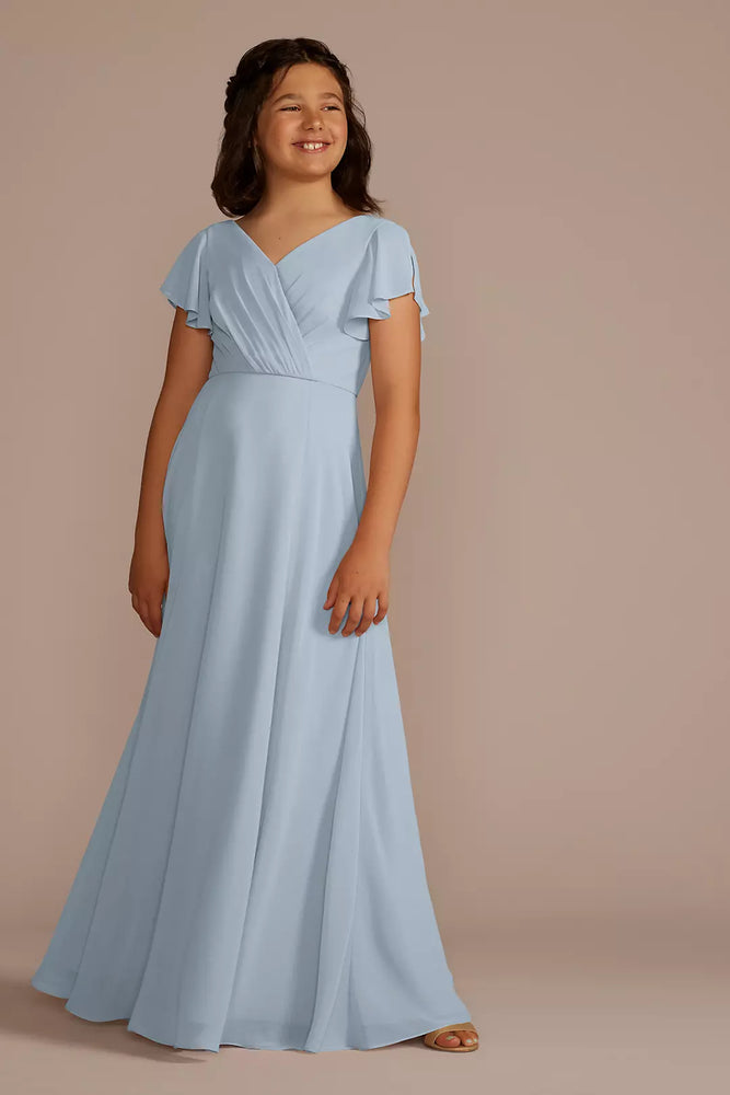 Flutter Sleeve Full Skirt Girls Dress - Blue